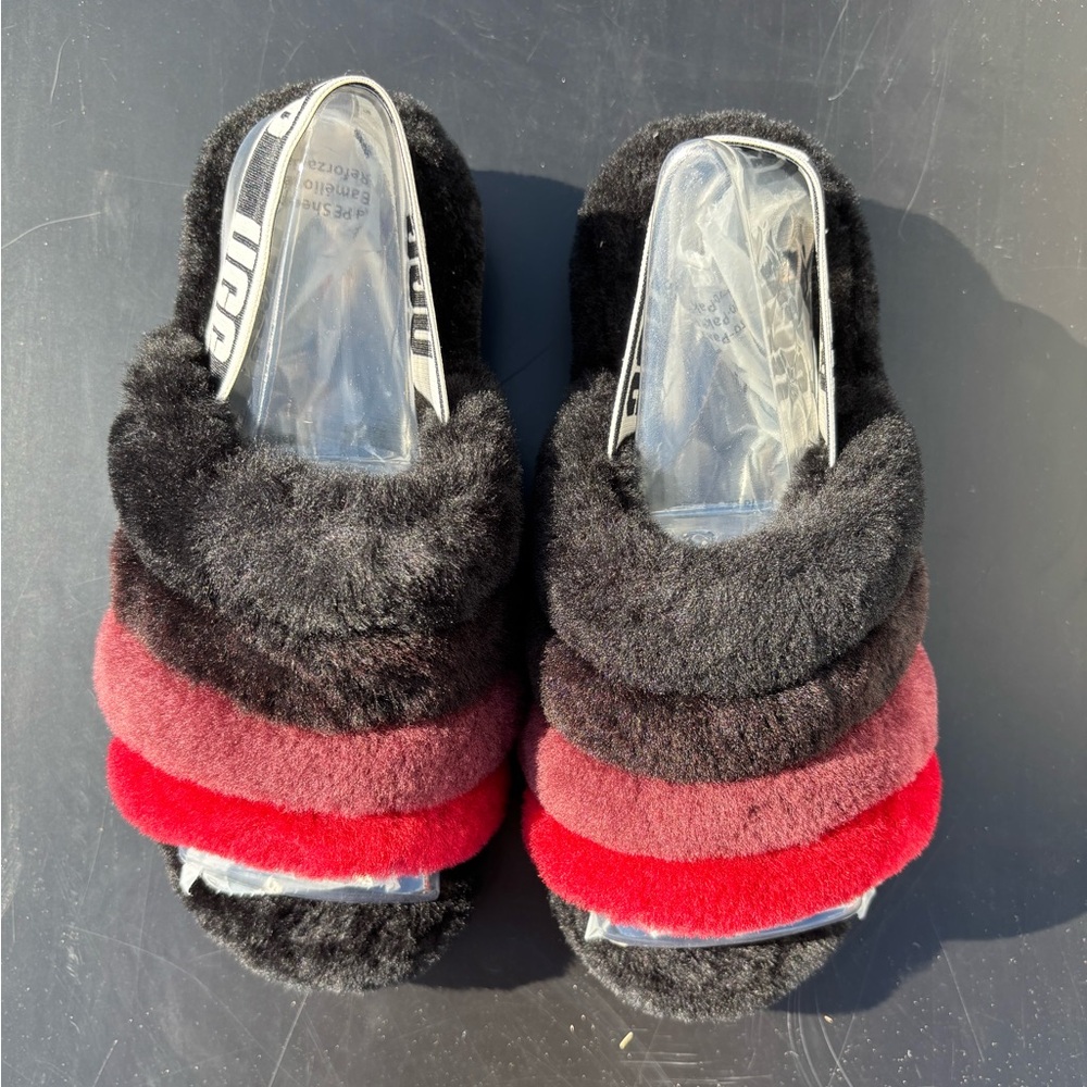 UGG Fluff Yeah Slides Women’s Size 6 Black/Red – NEW w/ Box